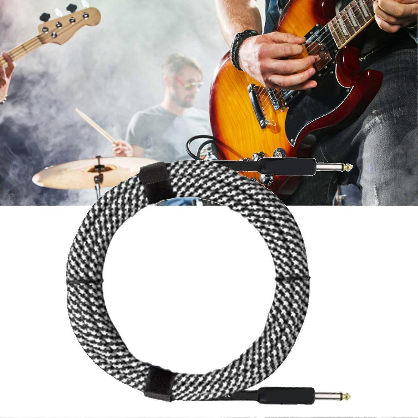 Guitar Noise Reduction Cable Black White 3m Copper Core Guitar Instrument Cable for Performance
