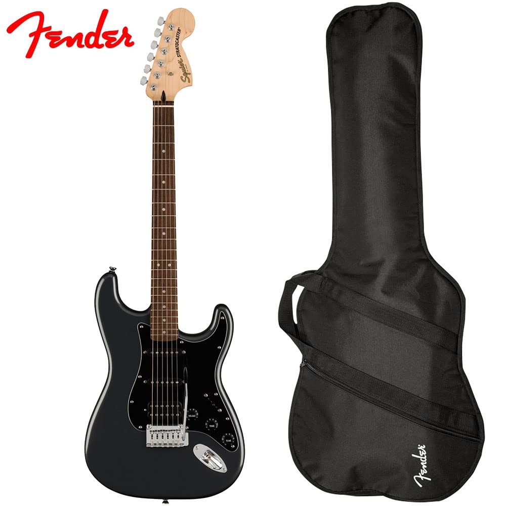 Squier by Fender Affinity Stratocaster HSS Electric Guitar Pack, Charcoal Frost Metallic, Gig Bag, Fender Frontman 15W Amp, Picks, Strap, Cable, Comes with Free Virtual Lessons