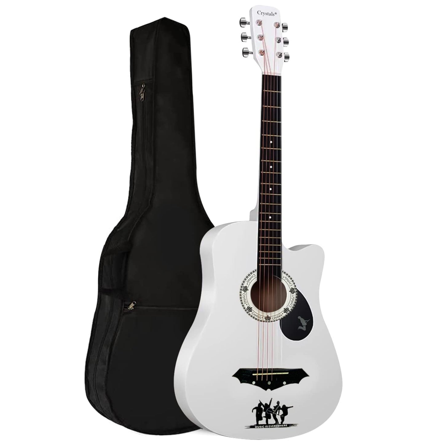 4/4 Size 38" Classic 6 Strings Acoustic Guitar Full Package Pack with Accessories (White)