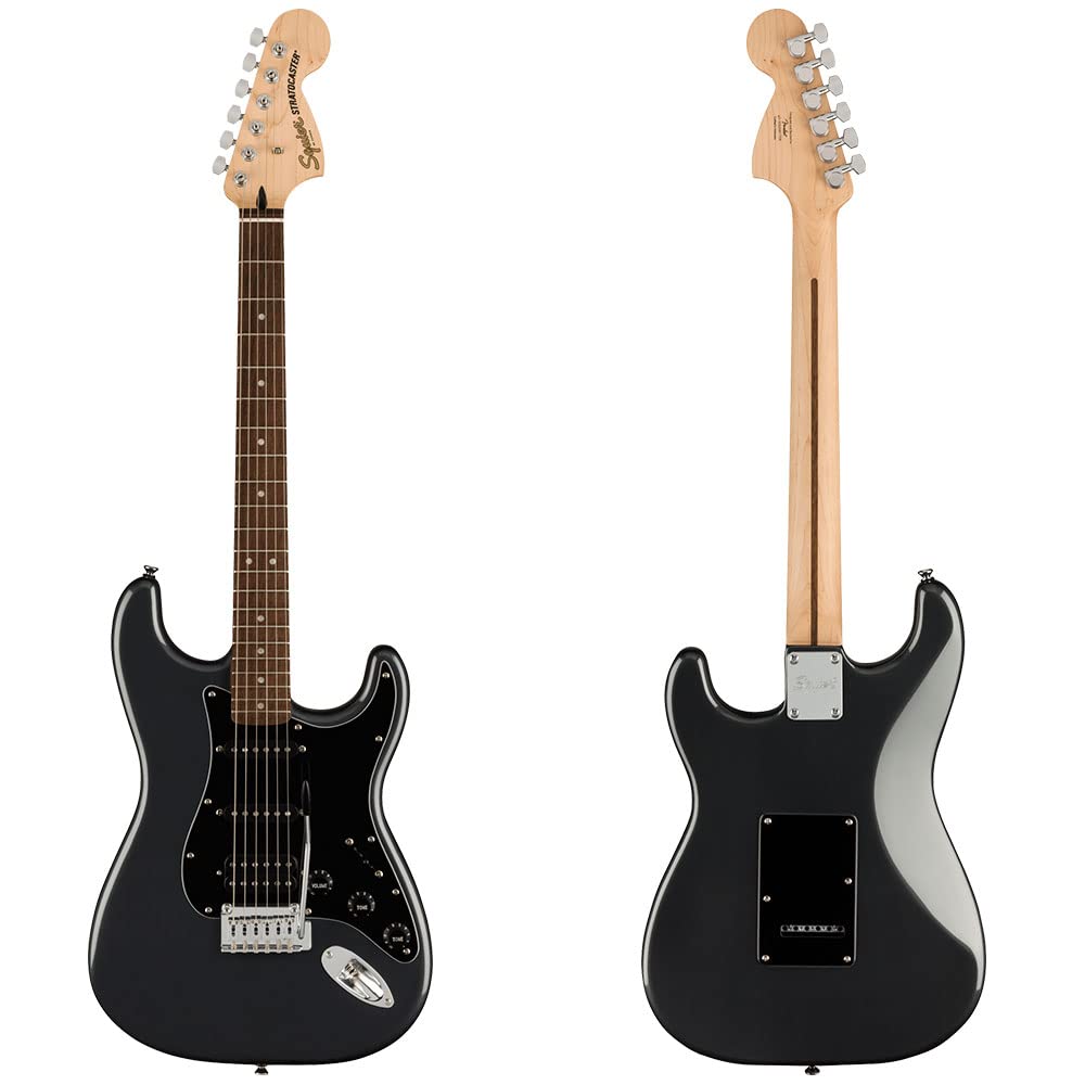 Squier by Fender Affinity Stratocaster HSS Electric Guitar Pack, Charcoal Frost Metallic, Gig Bag, Fender Frontman 15W Amp, Picks, Strap, Cable, Comes with Free Virtual Lessons