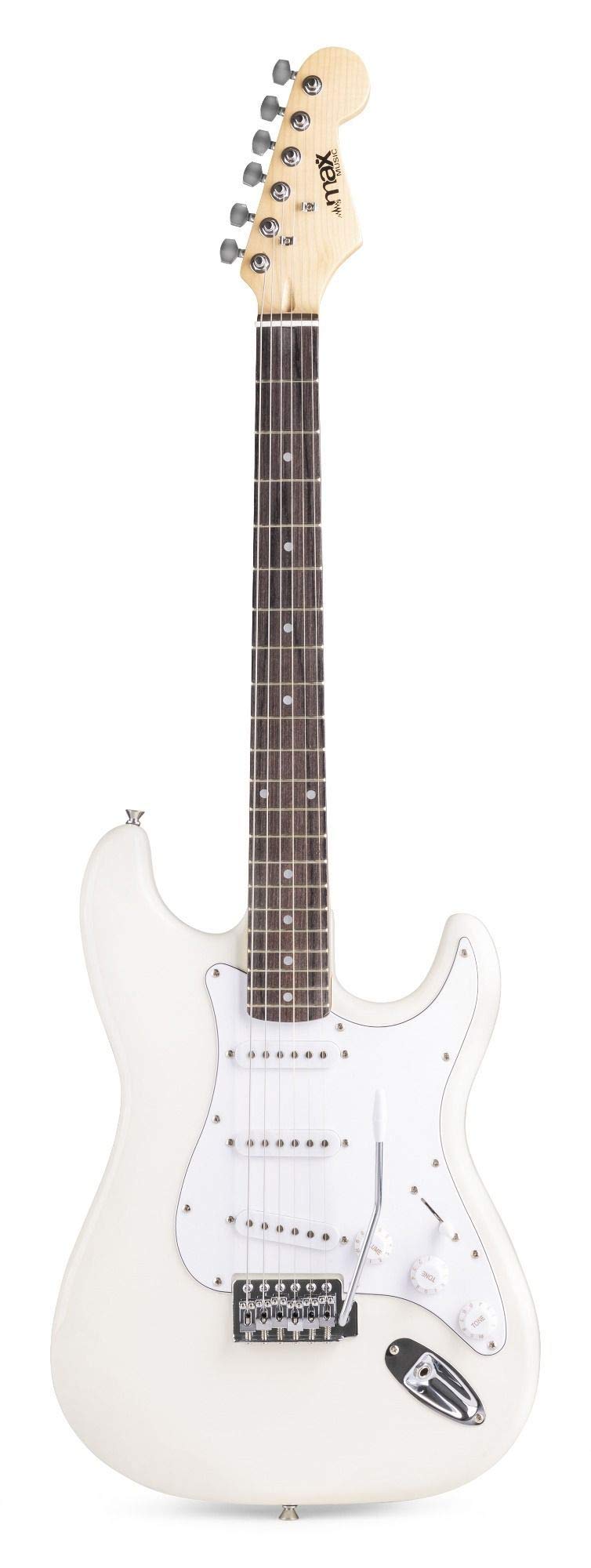 Max Gigkit White Beginner Electric Guitar Kit – Complete Guitar Starter Pack with 6 Months Lessons, Amplifier, Strap, and Accessories – Ideal Beginner Electric Guitars Set for New Players