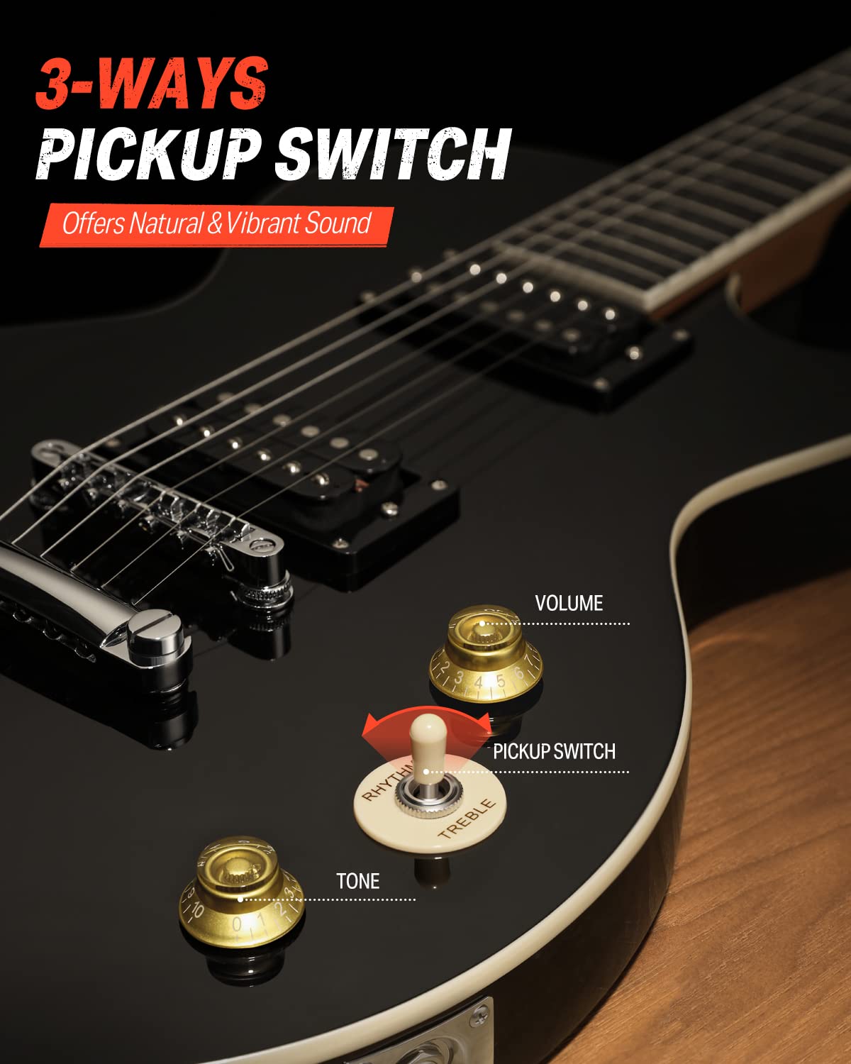Donner LP Electric Guitar Kit Full Size Guitar Starter Set 39 Inch Solid Body with Bag, Strap, Cable (LP Style, Black)