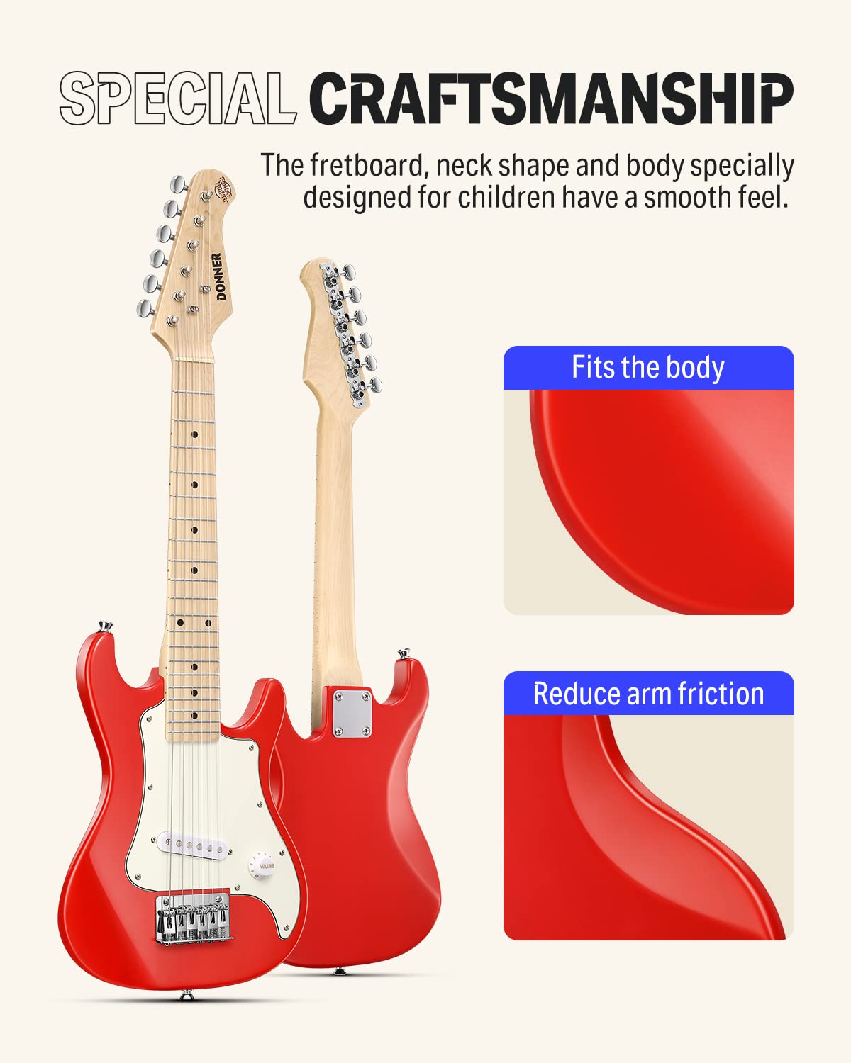 Donner 30 Inch Kids Junior Electric Guitar Beginner Kit ST Style Mini Guitar Premium Bundle with Amp, Tuner, Capo, Bag, Strap, String, Cable (DSJ-100, Red)
