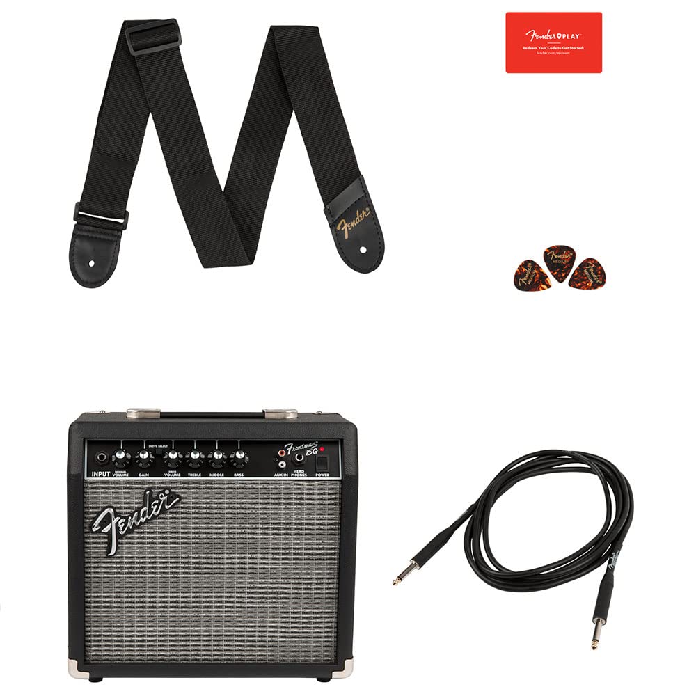 Squier by Fender Affinity Stratocaster HSS Electric Guitar Pack, Charcoal Frost Metallic, Gig Bag, Fender Frontman 15W Amp, Picks, Strap, Cable, Comes with Free Virtual Lessons