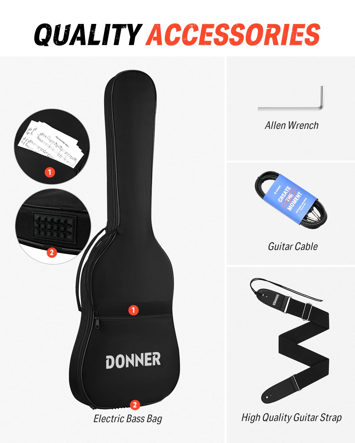 Donner LP Electric Guitar Kit Full Size Guitar Starter Set 39 Inch Solid Body with Bag, Strap, Cable (LP Style, Black)
