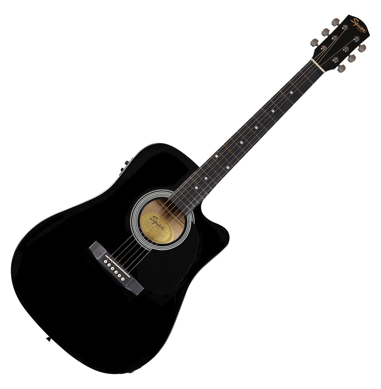 Fender SA-105CE, Electro Acoustic Guitar, Dreadnought Cutaway, Black, Comes with Free Virtual Lessons