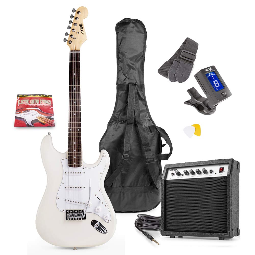 Max Gigkit White Beginner Electric Guitar Kit – Complete Guitar Starter Pack with 6 Months Lessons, Amplifier, Strap, and Accessories – Ideal Beginner Electric Guitars Set for New Players