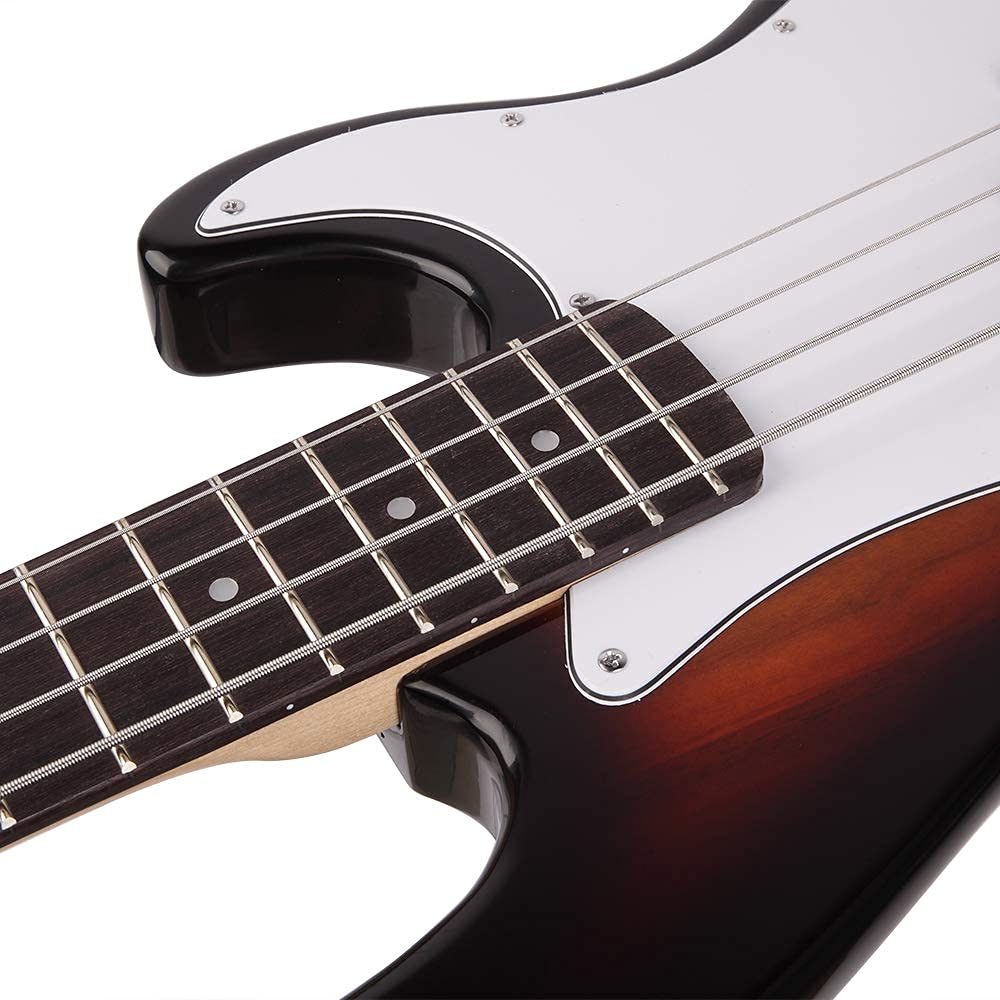 Bonnlo Electric Bass Guitar 4 Strings Full Size for Beginner Exquisite Basswood Burning Bass with Bag, Strap and Accessories (Sunset)