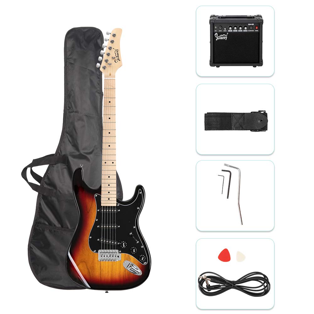 GLARRY Full Size Electric Guitar Kit for Beginner, GST Series Starter Package with 20W Amp and Accessories Pack Gig Bag, Strap Pick, Tremolo Bar, and Cable (Sunset)