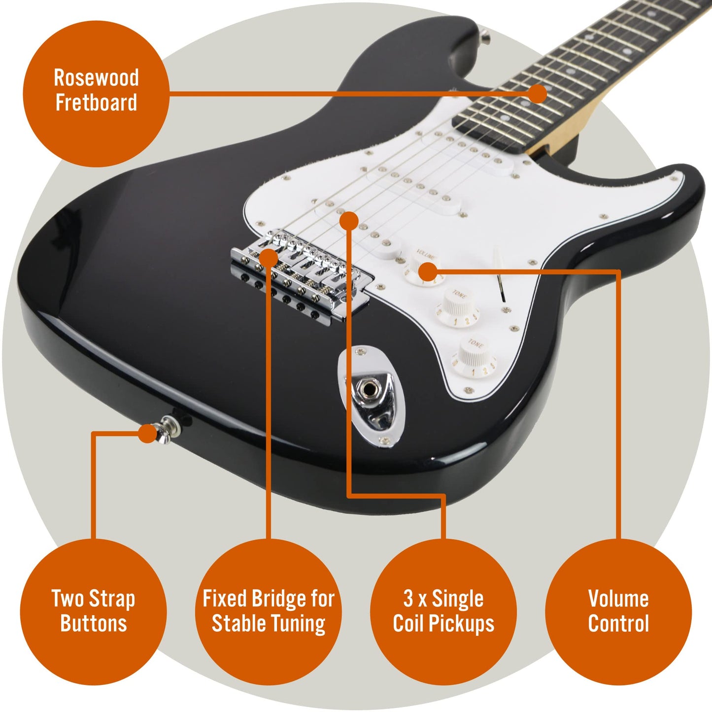 3rd Avenue XF Full Size 4/4 Electric Guitar Ultimate Kit with 10W Amp, Cable, Stand, Gig Bag, Strap, Spare Strings, Picks, Capo – Black