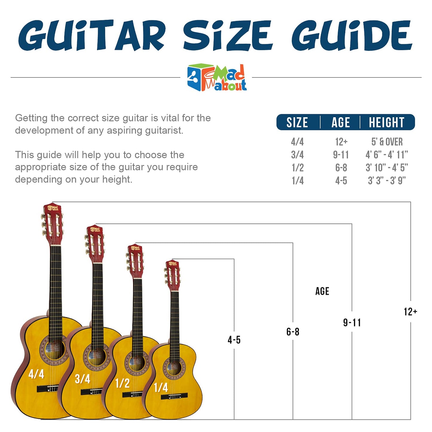Mad About Childrens Classical Spanish Guitar Kids Pack 3/4 Size