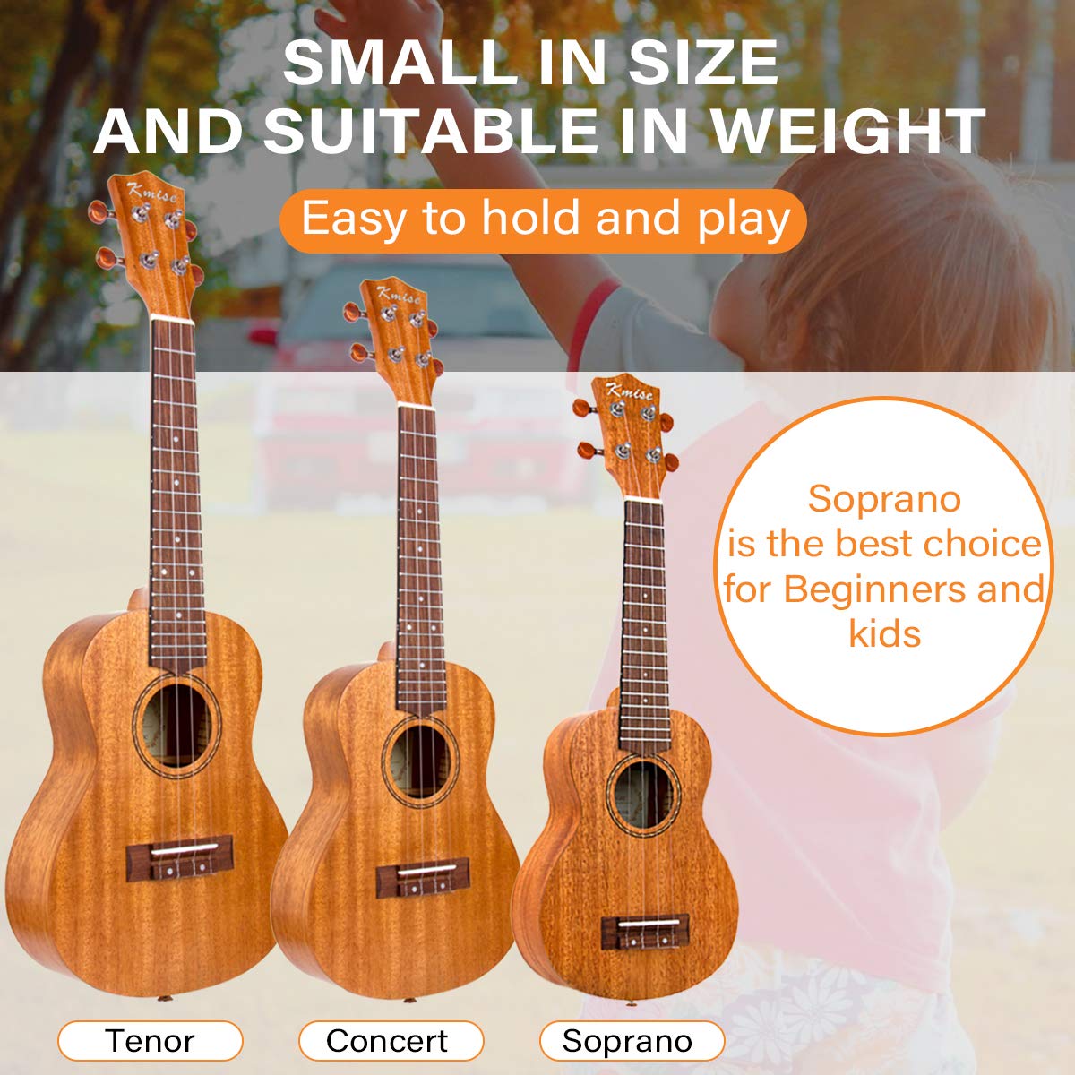 Kmise Soprano Ukulele Starter Kit 21 inch Mahogany Ukelele for Beginners with Gig Bag Tuner Strap String Instruction Booklet