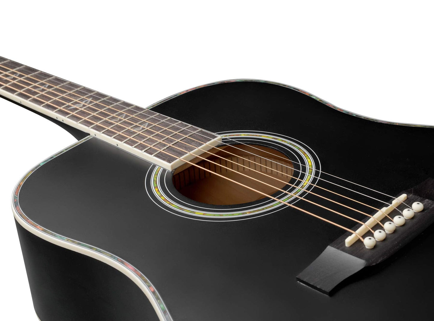 Winzz Acoustic Guitars Full Size, 4/4 Folk Guitar for Beginners Adults, Acoustic Steel-string Guitar Black (41 Inches)