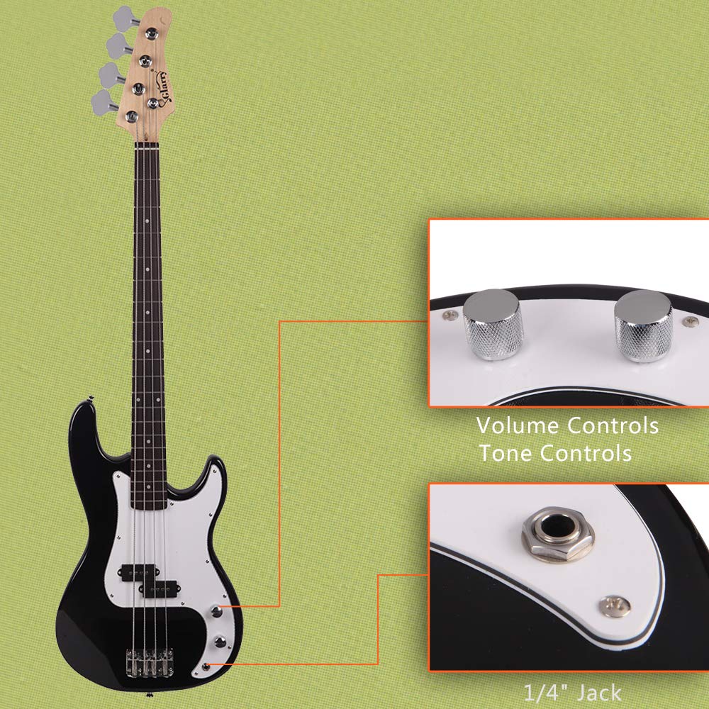 Bonnlo Electric Bass Guitar Kit for Beginners, Full Size 4/4 Bass with 20W amplifier and Bag, Cable, Strap, Stand,Strings, Maple Body, Ideal Starter Set for New Musicians Learner, Black