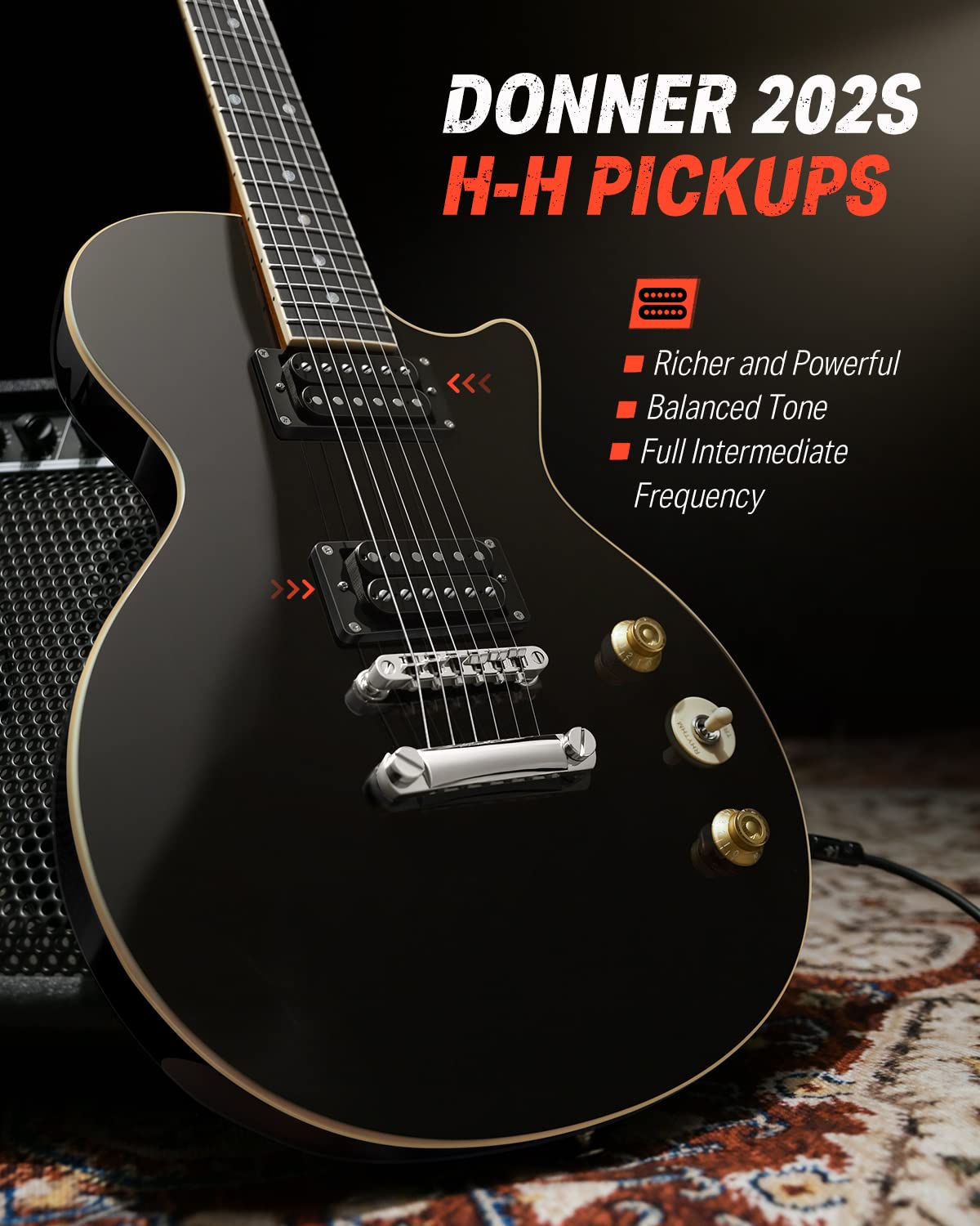 Donner LP Electric Guitar Kit Full Size Guitar Starter Set 39 Inch Solid Body with Bag, Strap, Cable (LP Style, Black)