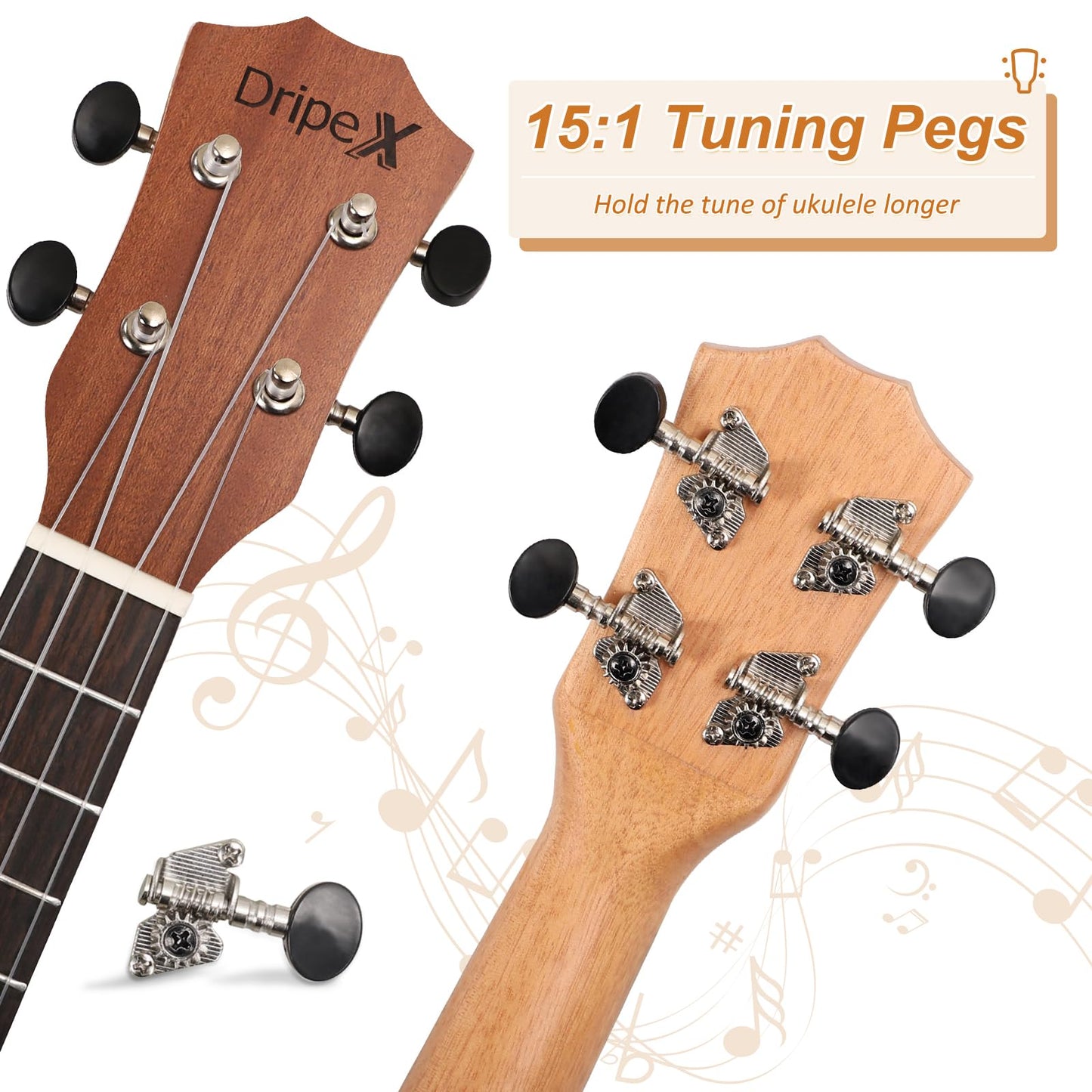 Dripex 23 Inch Concert Ukulele, Small Guitar Ukelele, Professonial Wood Ukulele Starter with Beginners Kit, Quality Musical String Instrument for Adults or Kids (Natural Color)