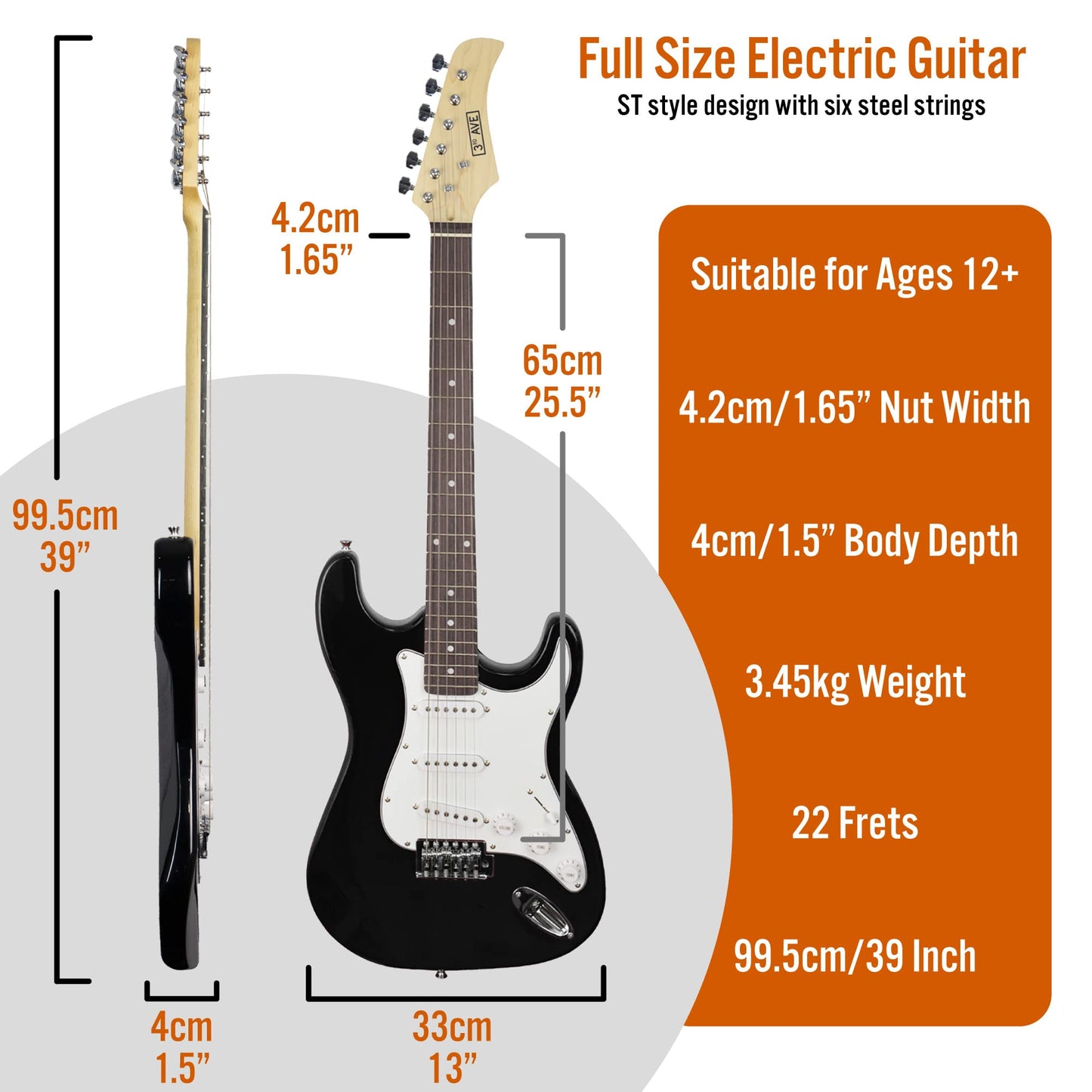 3rd Avenue XF Full Size 4/4 Electric Guitar Ultimate Kit with 10W Amp, Cable, Stand, Gig Bag, Strap, Spare Strings, Picks, Capo – Black