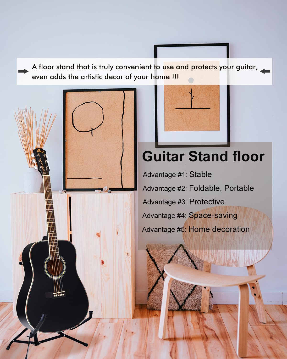 Winzz Acoustic Guitars Full Size, 4/4 Folk Guitar for Beginners Adults, Acoustic Steel-string Guitar Black (41 Inches)