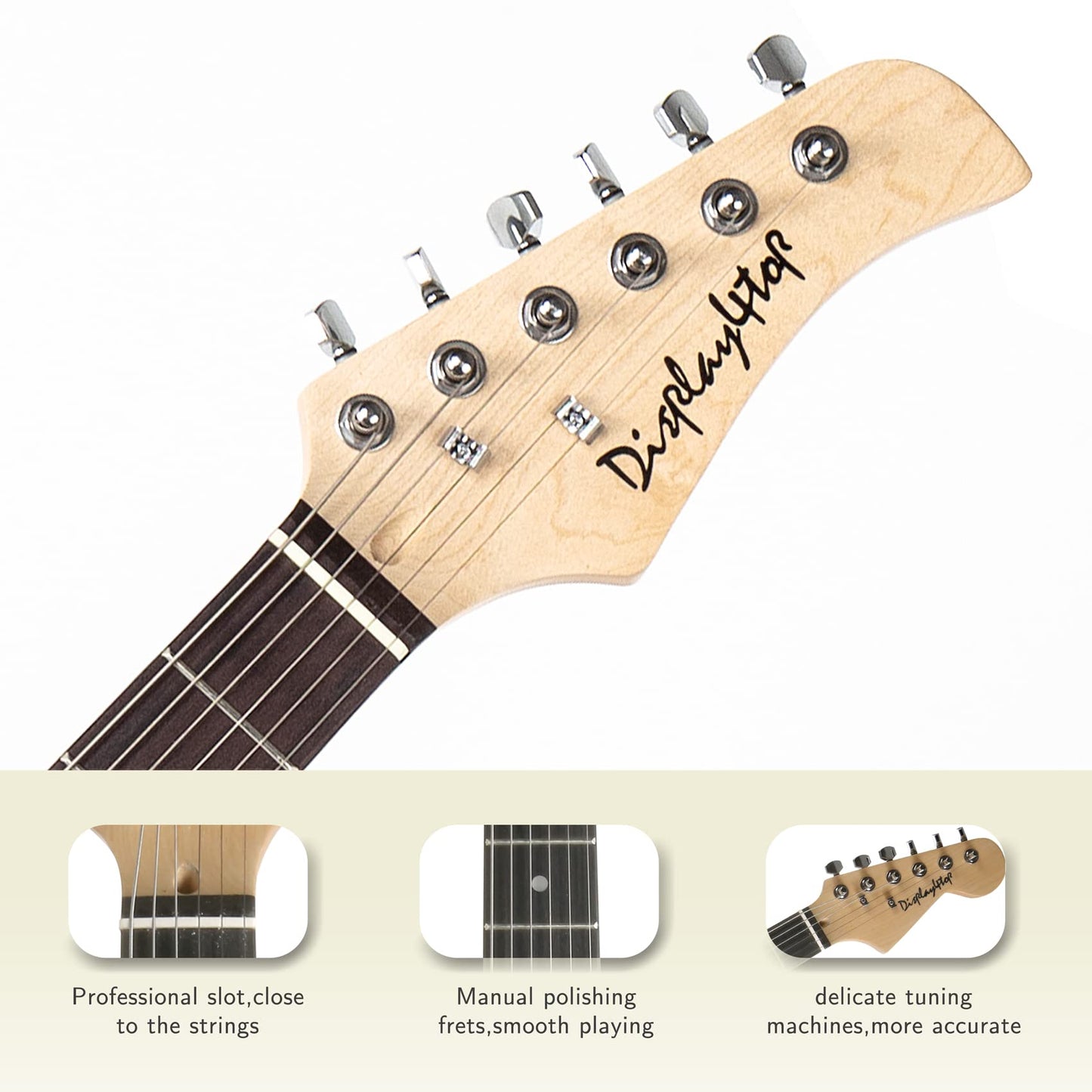 Display4top Full-Size Electric Guitar Most complete Beginner Super Kit Package with 20 Watt Amplifier, Guitar Stand, Bag, Guitar Pick, Strap,spare Strings, Tuner, Case and Cable (BlackWhite)