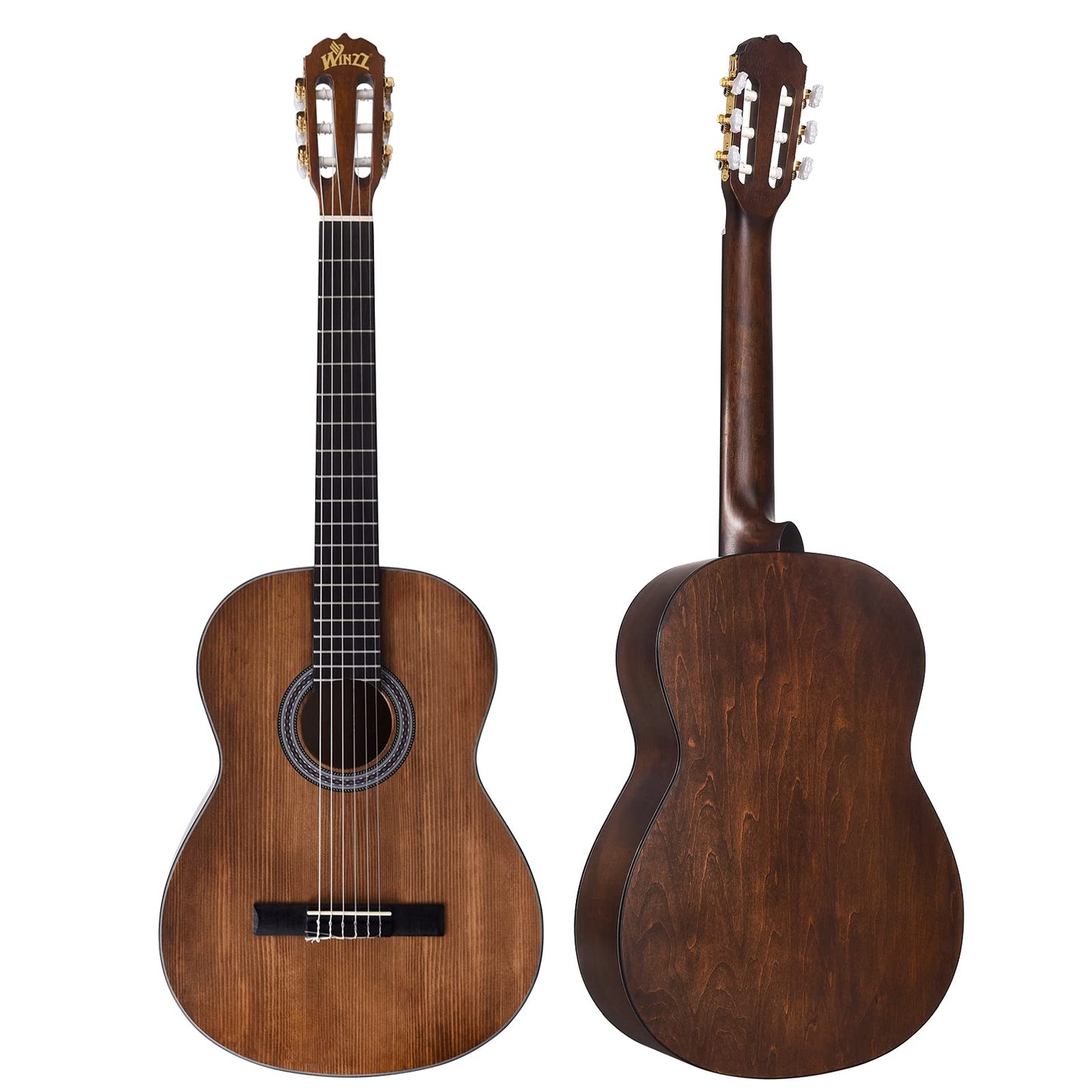 Winzz 4/4 Full Size Classical Spanish Guitar for Adults Beginners with Complete Accessories (39 Inches, Matte Brown)