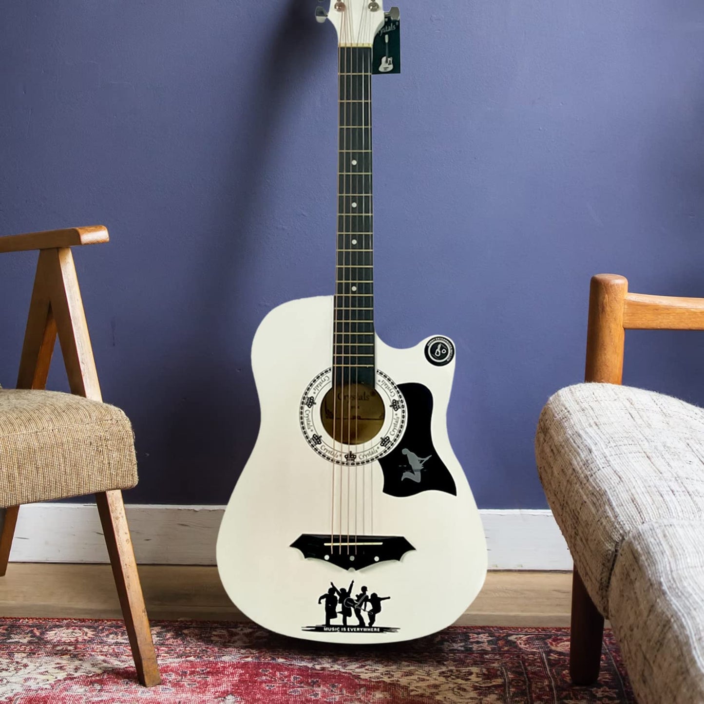 4/4 Size 38" Classic 6 Strings Acoustic Guitar Full Package Pack with Accessories (White)