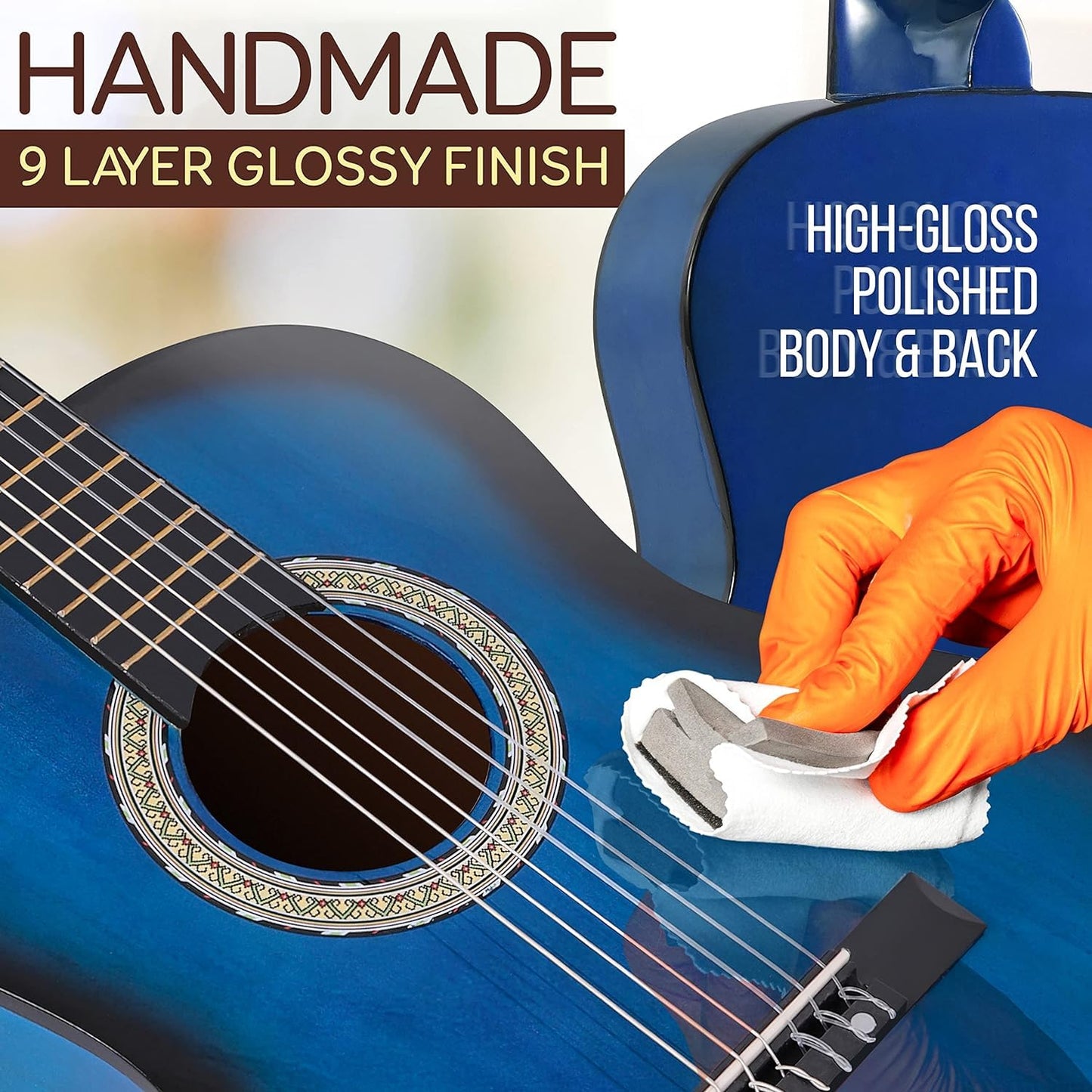 Pyle 3/4 Acoustic Guitar, Classical Guitars, Junior Guitar-Size 91cm/36" Beginner Guitar Kit, for Kids & Adults w/Short Fingers, Accessories, Gig Bag, Strap, Right-Handed, Blue