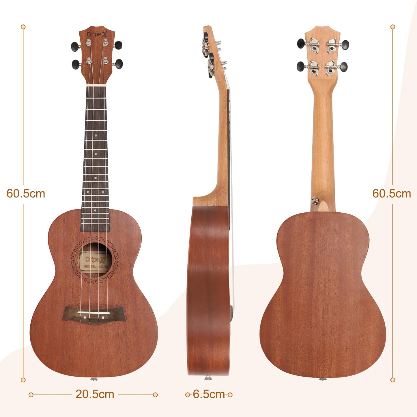 Dripex 23 Inch Concert Ukulele, Small Guitar Ukelele, Professonial Wood Ukulele Starter with Beginners Kit, Quality Musical String Instrument for Adults or Kids (Natural Color)