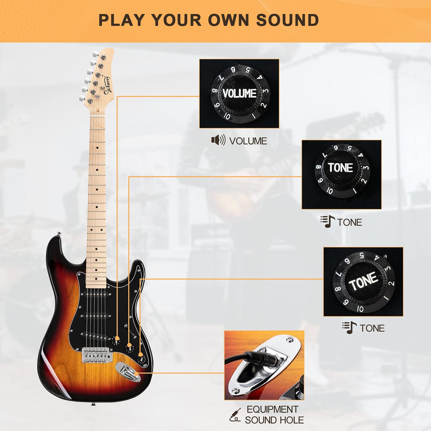 GLARRY Full Size Electric Guitar Kit for Beginner, GST Series Starter Package with 20W Amp and Accessories Pack Gig Bag, Strap Pick, Tremolo Bar, and Cable (Sunset)