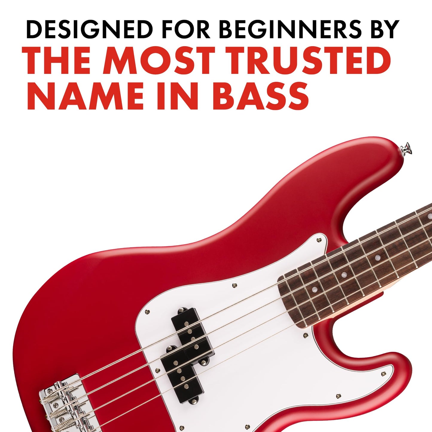 Squier by Fender Debut Collection Precision Bass Guitar, Laurel Fingerboard, White Pickguard, Dakota Red