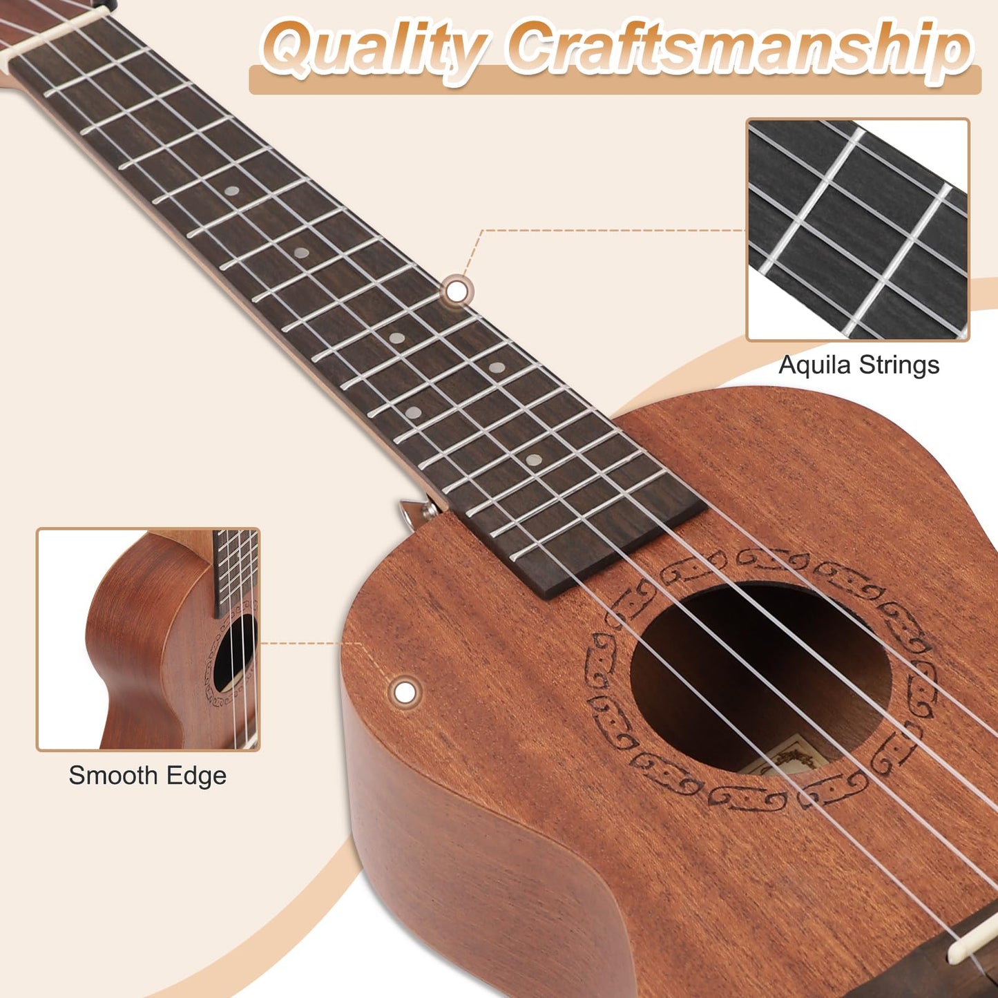 Dripex 23 Inch Concert Ukulele, Small Guitar Ukelele, Professonial Wood Ukulele Starter with Beginners Kit, Quality Musical String Instrument for Adults or Kids (Natural Color)