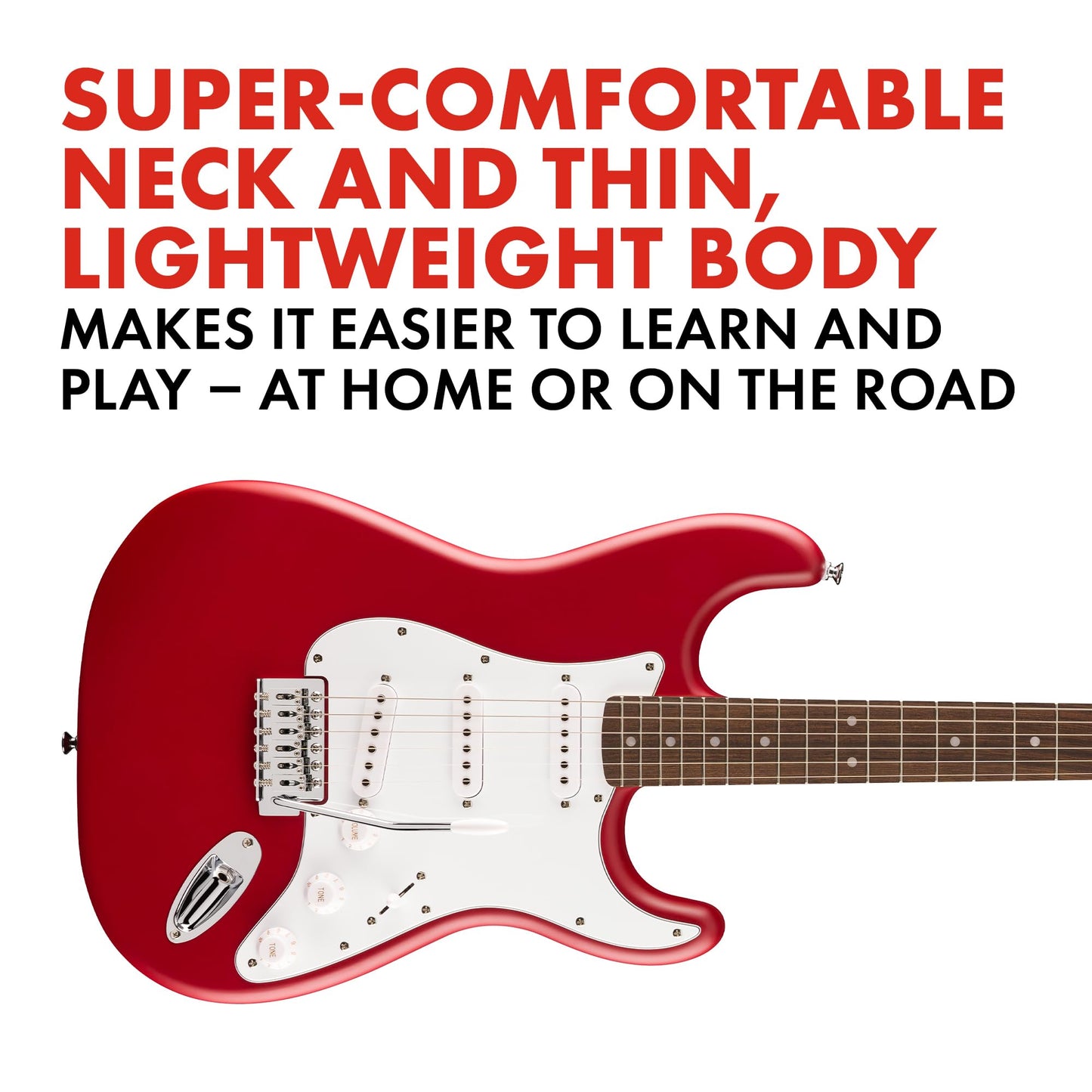 Squier by Fender Debut Collection Stratocaster Electric Guitar, Laurel Fingerboard, White Pickguard, Dakota Red