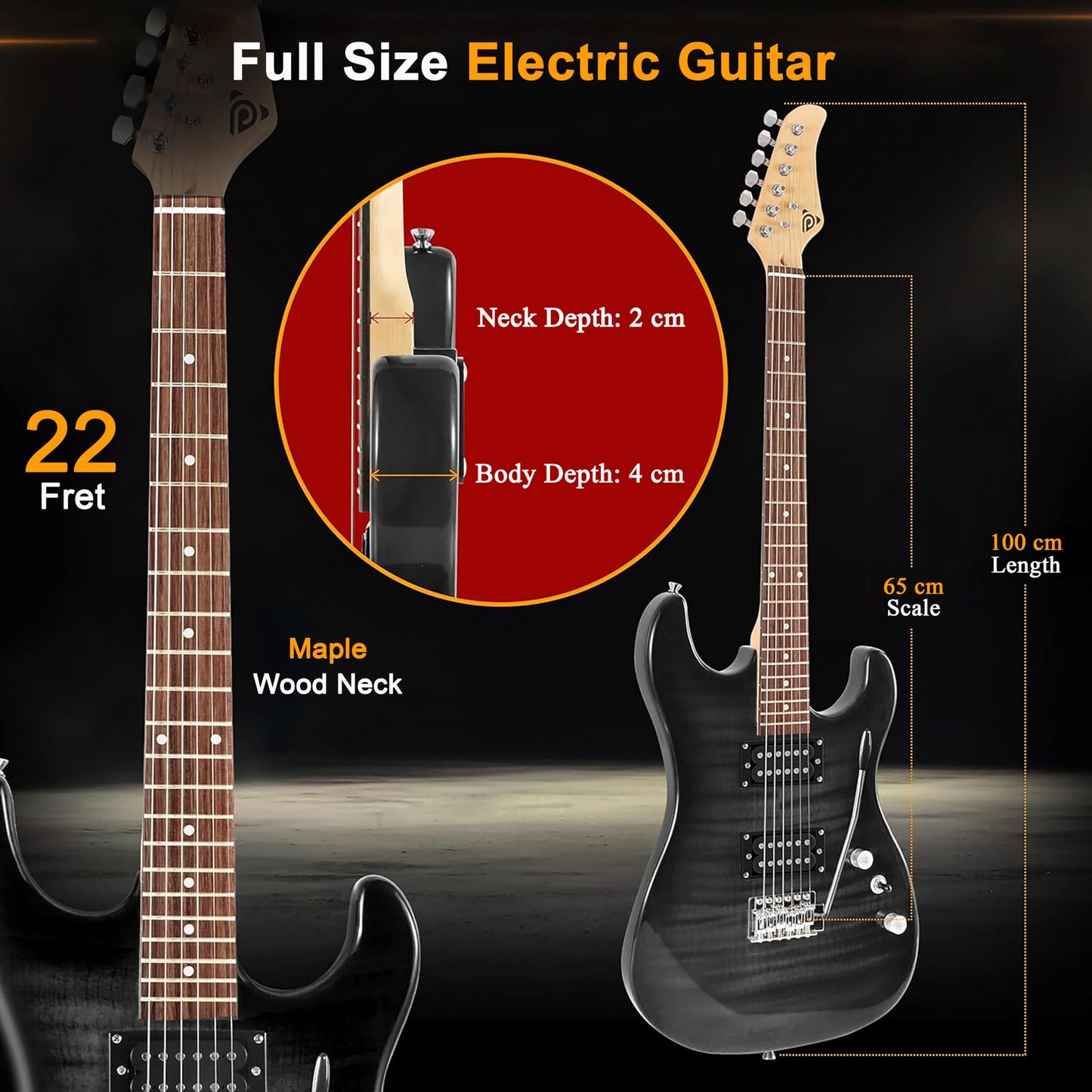 Pyle Electric Guitar, Complete- Electric Guitar Set, Full Size Guitar, 39"/99cm-Electric Guitar with Amp, Guitar Kit- for Beginners, w/Humbucker Picks, 10WAmplifier,Tuner,Strap,Extra Strings, Black