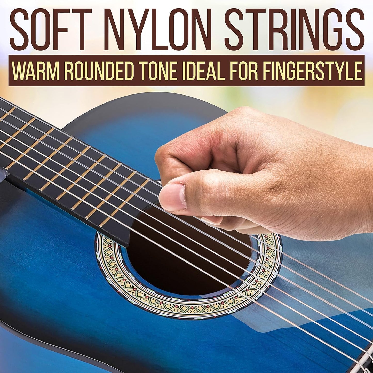 Pyle 3/4 Acoustic Guitar, Classical Guitars, Junior Guitar-Size 91cm/36" Beginner Guitar Kit, for Kids & Adults w/Short Fingers, Accessories, Gig Bag, Strap, Right-Handed, Blue