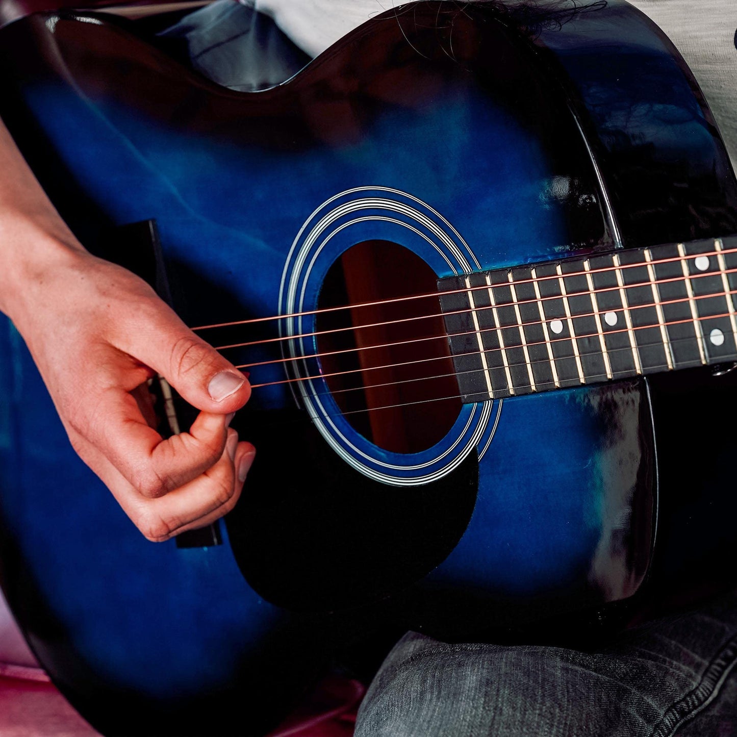 3rd Avenue Full Size 4/4 Acoustic Guitar Pack for Beginners - 6 Months FREE Lessons, Gig Bag, Picks, Spare Strings, Stand, Strap, Capo - Blue
