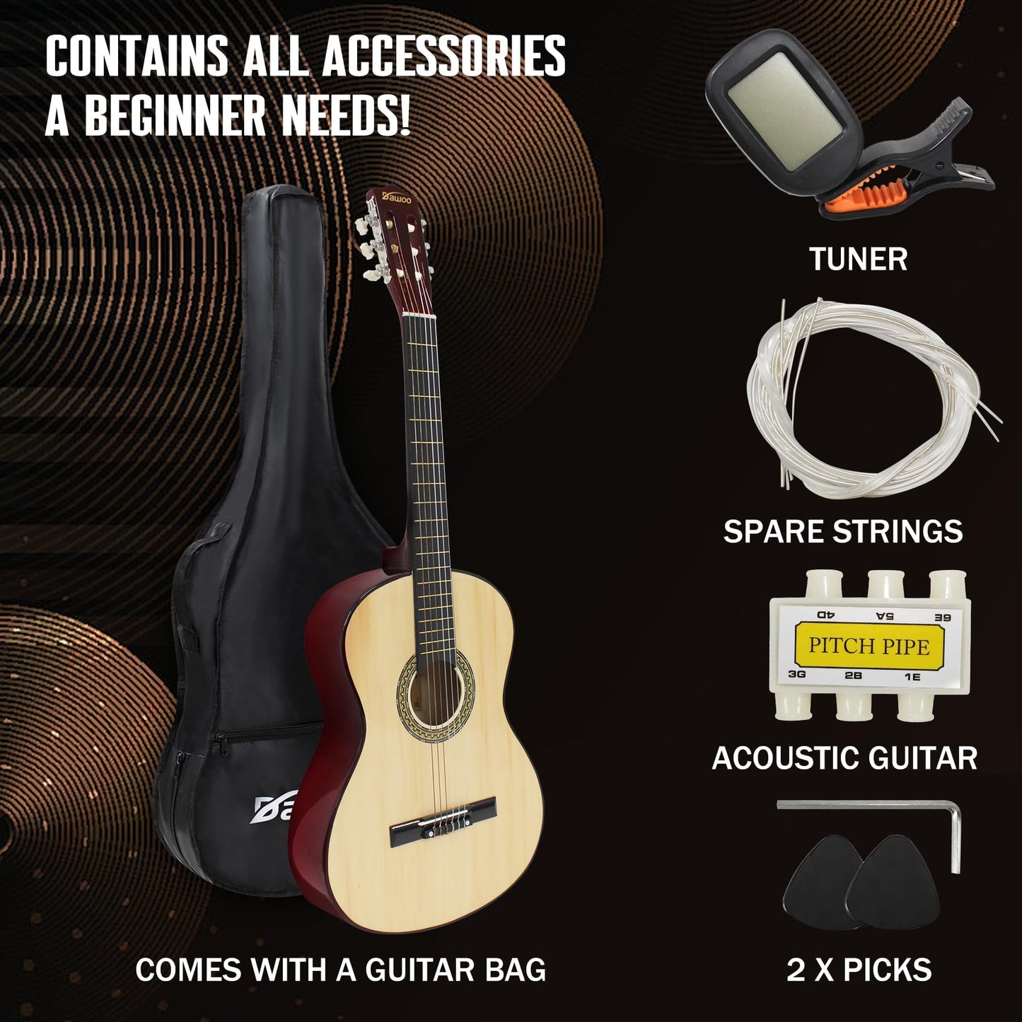 DAWOO 3/4 Size Acoustic Guitar,36 inch Classic Guitar,A Quality Choice for Beginners and Music Lovers.(36 inch)