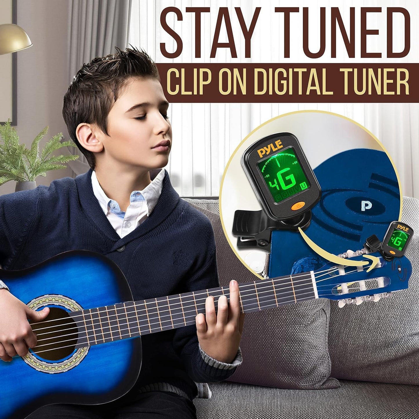 Pyle 3/4 Acoustic Guitar, Classical Guitars, Junior Guitar-Size 91cm/36" Beginner Guitar Kit, for Kids & Adults w/Short Fingers, Accessories, Gig Bag, Strap, Right-Handed, Blue