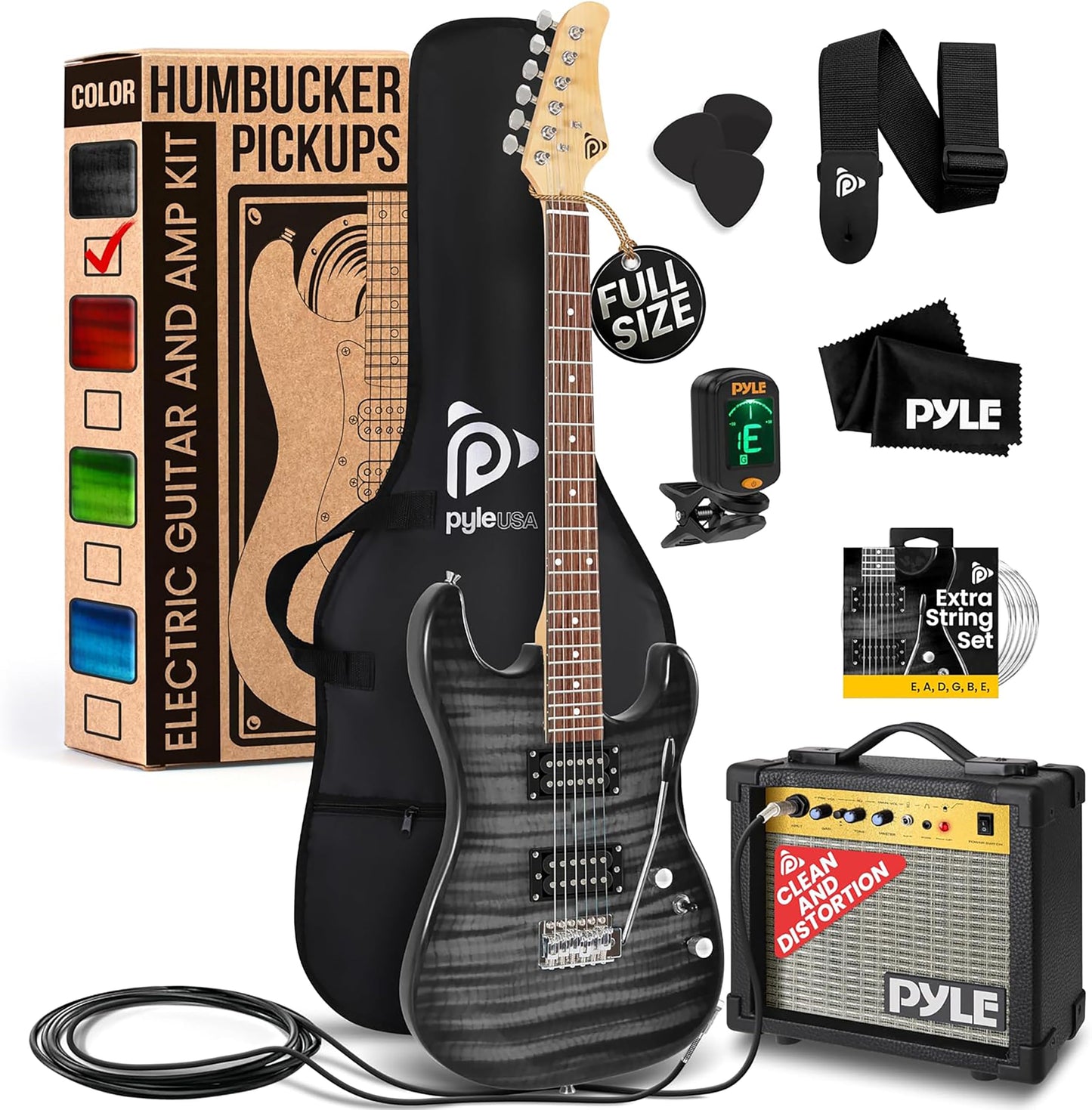 Pyle Electric Guitar, Complete- Electric Guitar Set, Full Size Guitar, 39"/99cm-Electric Guitar with Amp, Guitar Kit- for Beginners, w/Humbucker Picks, 10WAmplifier,Tuner,Strap,Extra Strings, Black