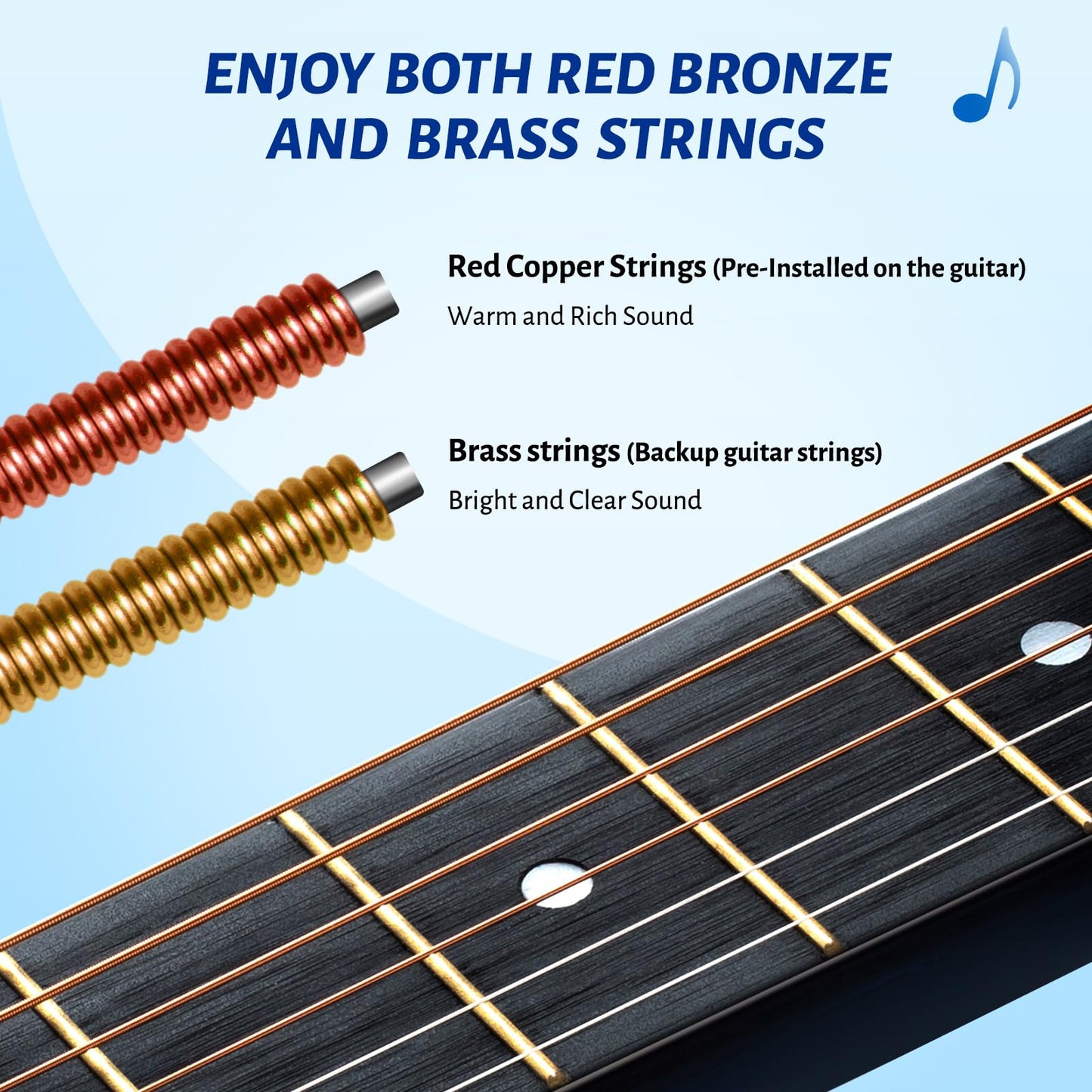 CAHAYA Full Size Acoustic Guitar 38 Inch Kit with Spare Strings, Bag, Strap, Picks, Capo, Stickers Blue, Model CY0354