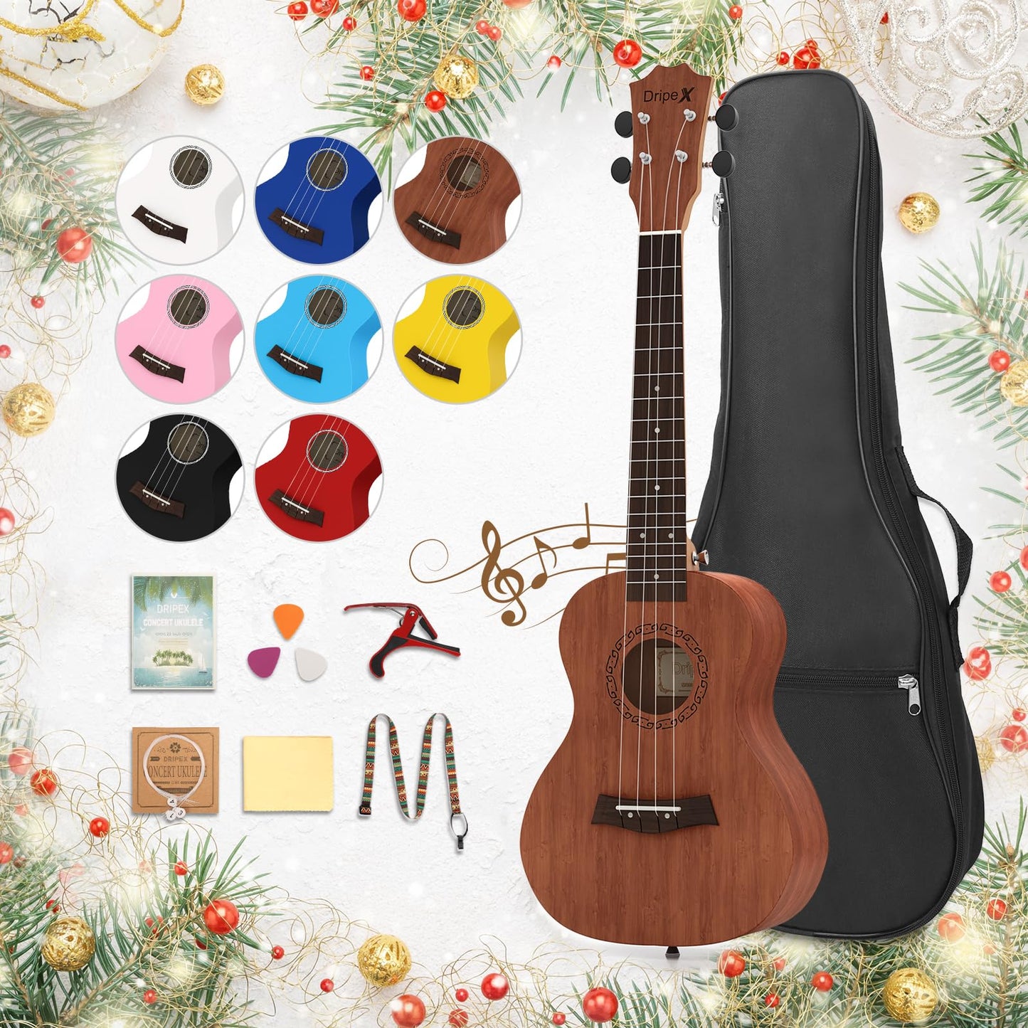 Dripex 23 Inch Concert Ukulele, Small Guitar Ukelele, Professonial Wood Ukulele Starter with Beginners Kit, Quality Musical String Instrument for Adults or Kids (Natural Color)