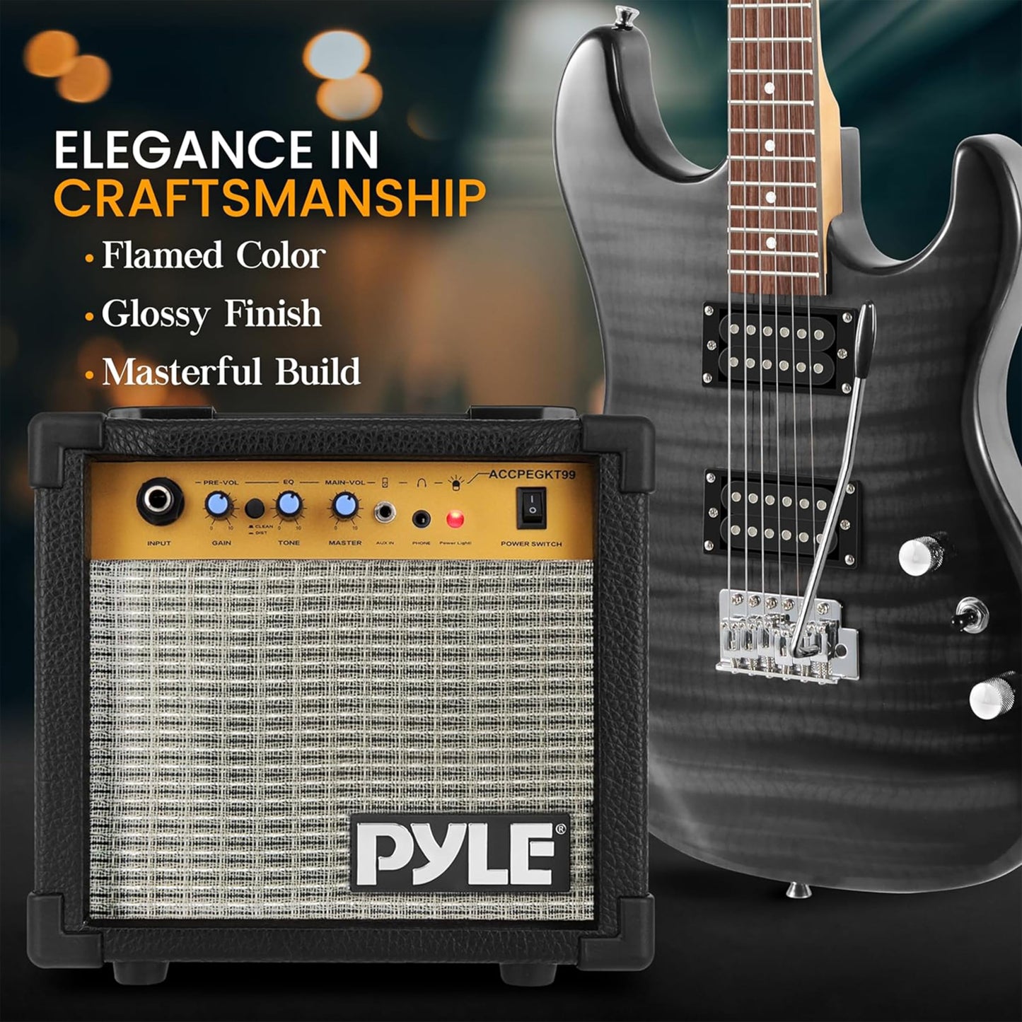 Pyle Electric Guitar, Complete- Electric Guitar Set, Full Size Guitar, 39"/99cm-Electric Guitar with Amp, Guitar Kit- for Beginners, w/Humbucker Picks, 10WAmplifier,Tuner,Strap,Extra Strings, Black