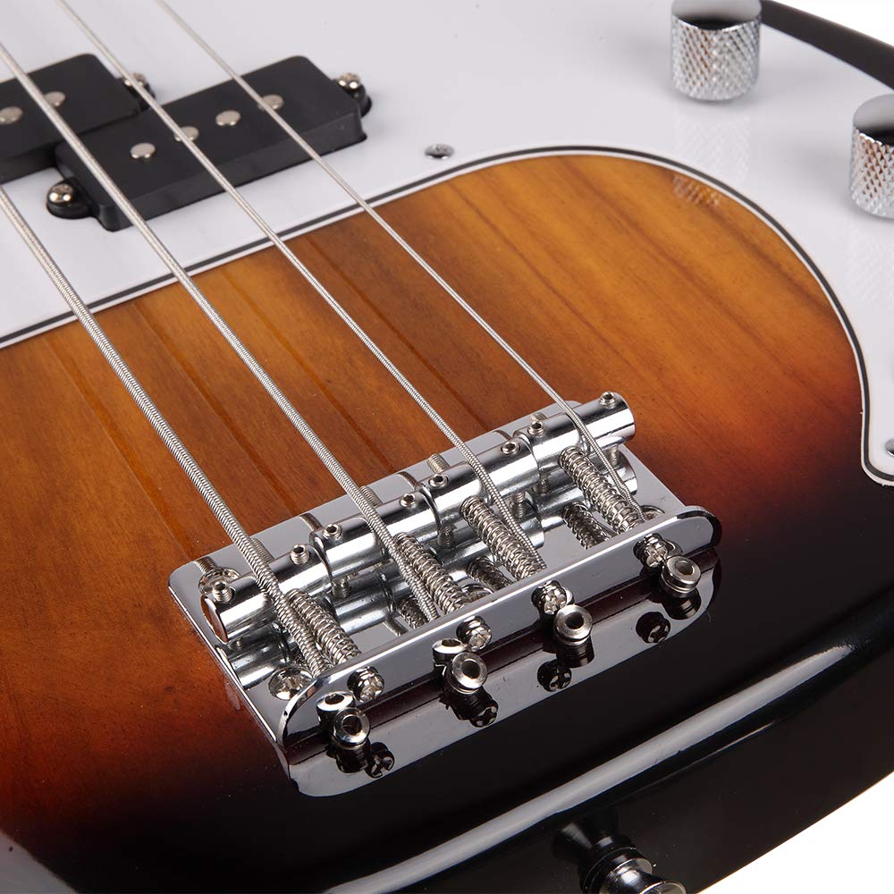 Bonnlo Electric Bass Guitar 4 Strings Full Size for Beginner Exquisite Basswood Burning Bass with Bag, Strap and Accessories (Sunset)