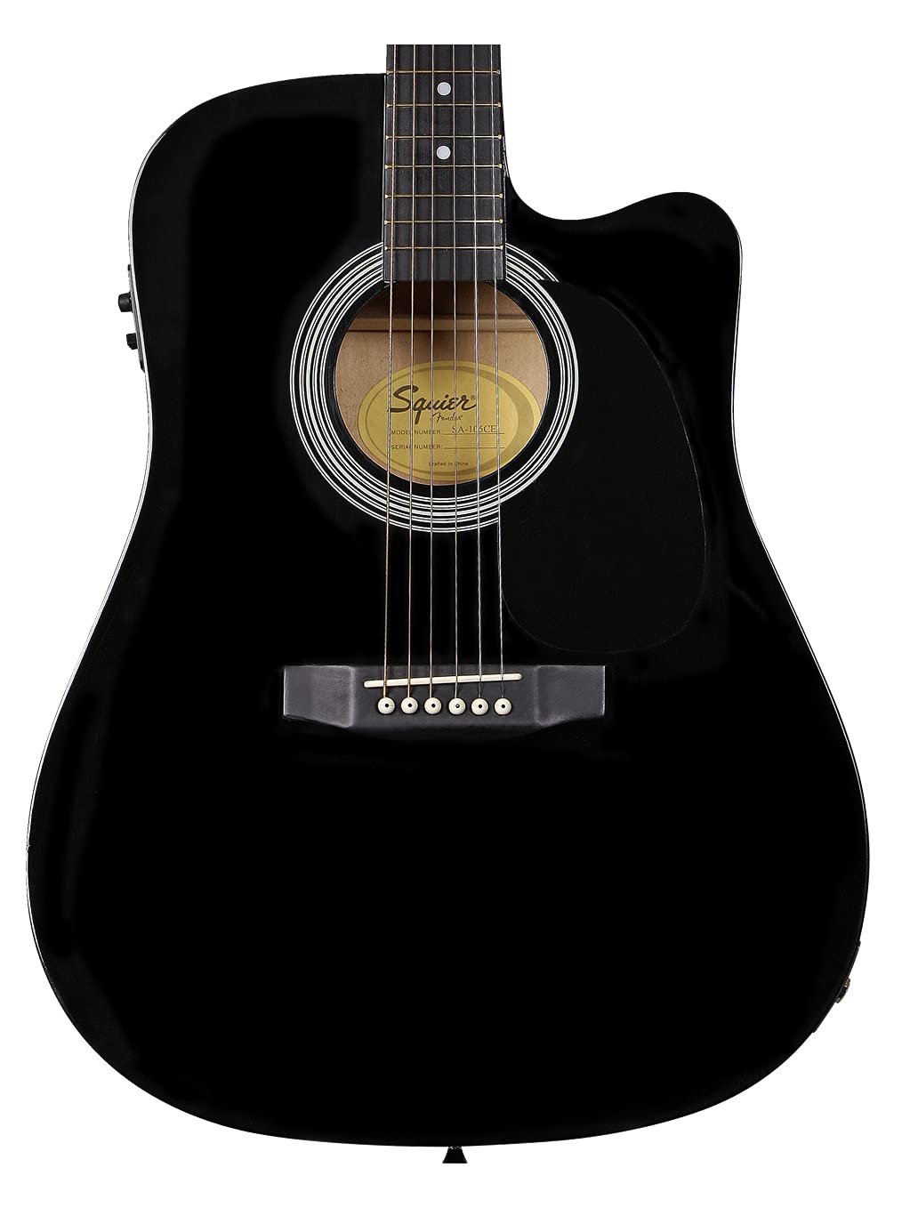 Fender SA-105CE, Electro Acoustic Guitar, Dreadnought Cutaway, Black, Comes with Free Virtual Lessons