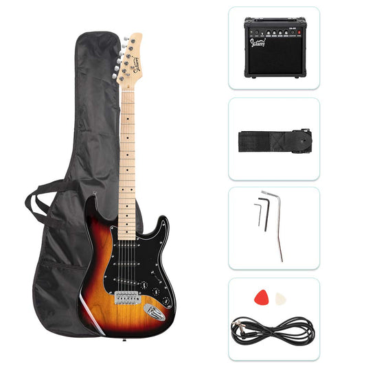 GLARRY Full Size Electric Guitar Kit for Beginner, GST Series Starter Package with 20W Amp and Accessories Pack Gig Bag, Strap Pick, Tremolo Bar, and Cable (Sunset)
