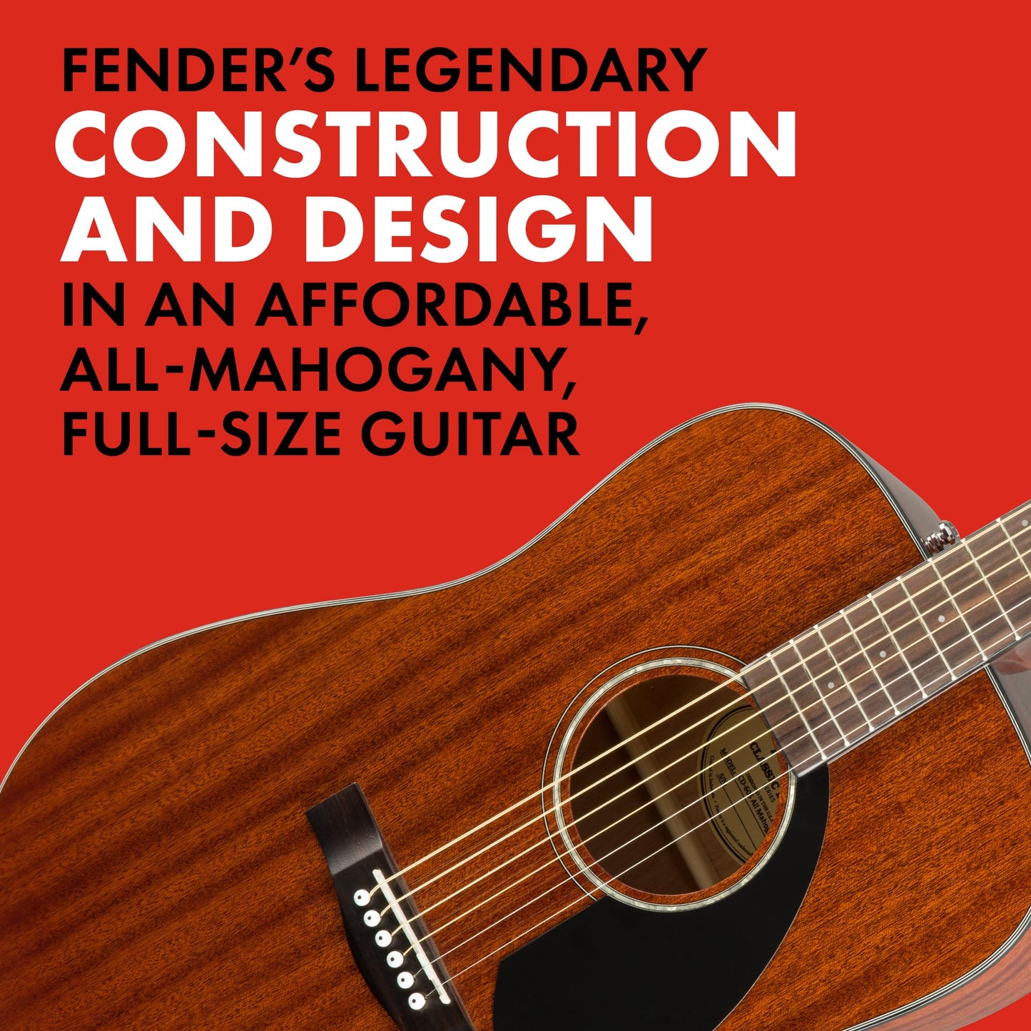 Fender CD-60S Dreadnought, Walnut Fingerboard, All-Mahogany, Natural, Full Size, 970110022, Comes with Free Virtual Lessons